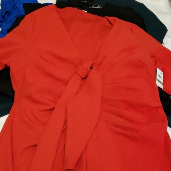 NEW INC. Womens Sheath Drape Tie Long Sleeve Dress Mini Holiday Red - Picture 7 of 9